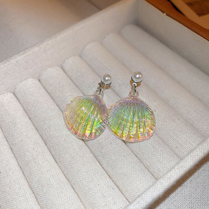 Silver Needle Shell Illusion Colorful Super Immortal Pearl Earrings