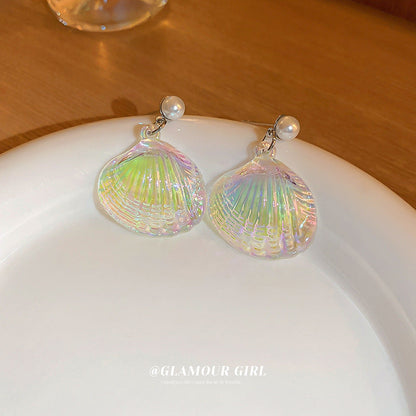 Silver Needle Shell Illusion Colorful Super Immortal Pearl Earrings