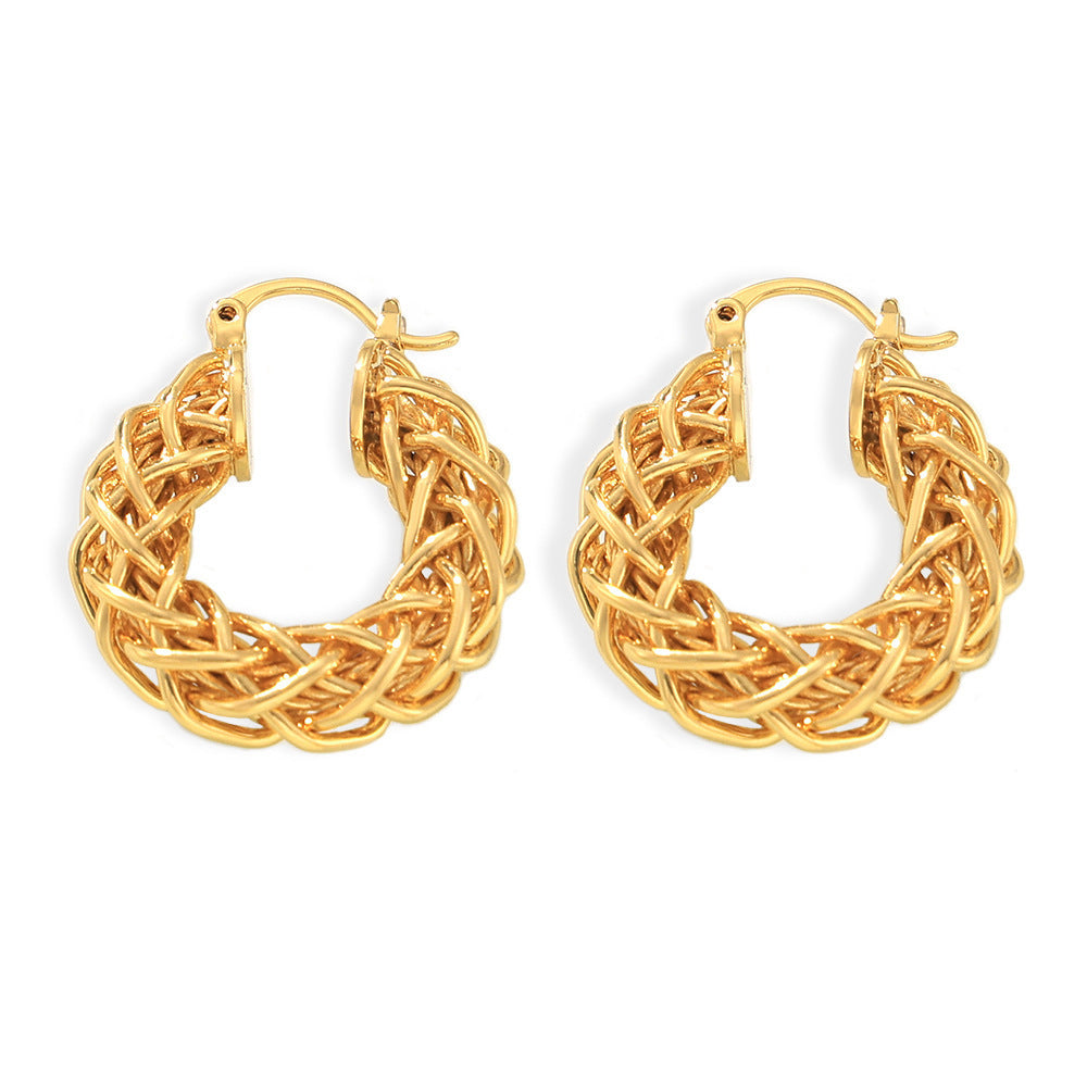 European And American Style Twist Weave Pierced Geometric Earrings